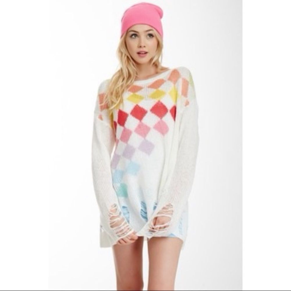 Wildfox Rainbow Check Lennon Super Oversize Sweater Size S (Fit M,L)